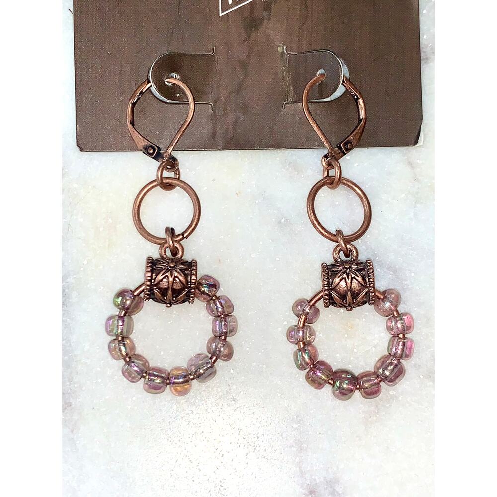 Kelli Ahern Iridescent Pink Beaded Hoop Dangle Earrings NWT - Picture 3 of 6